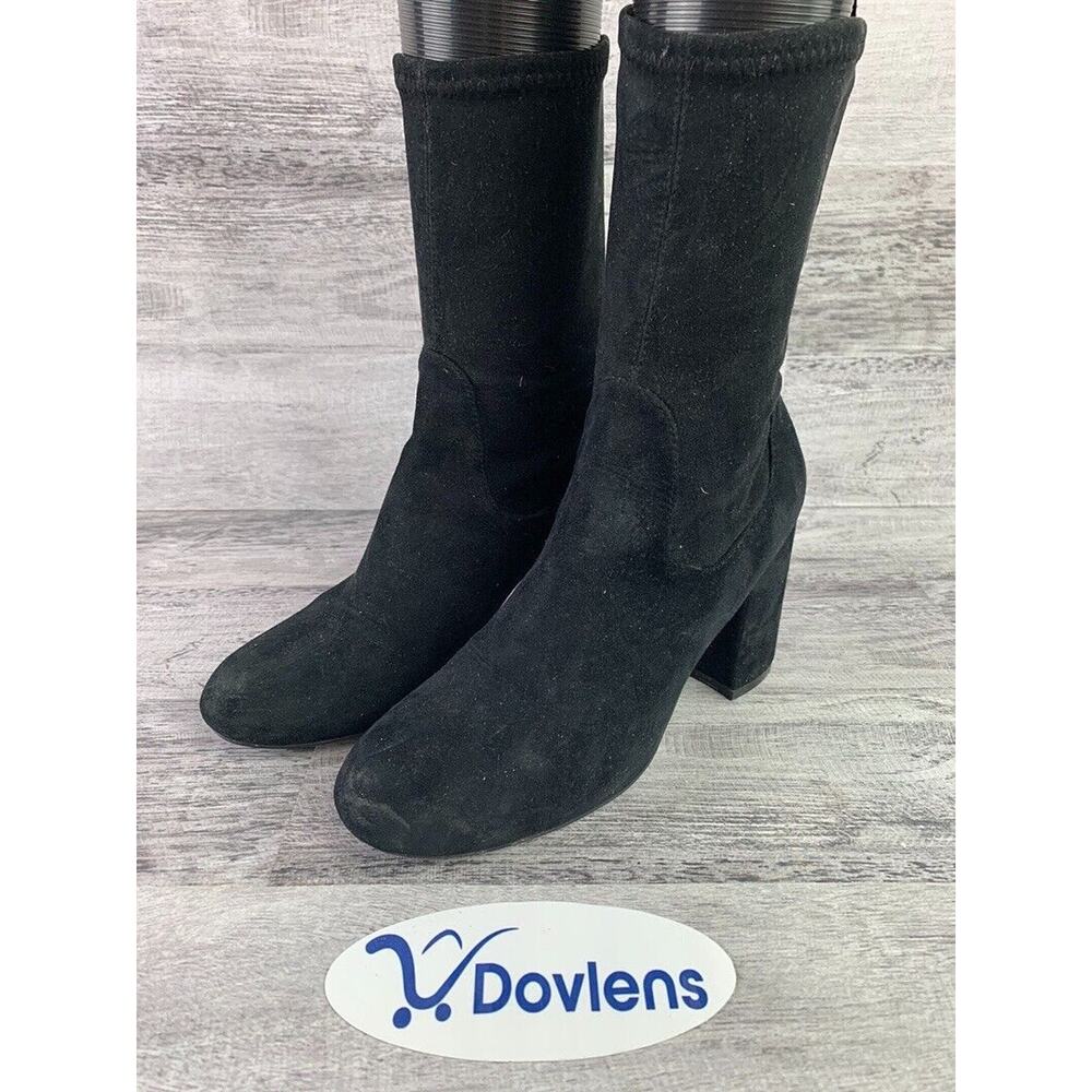 Womens Black Suede Mid Calf High Heel Boots Size 5.5M By H
